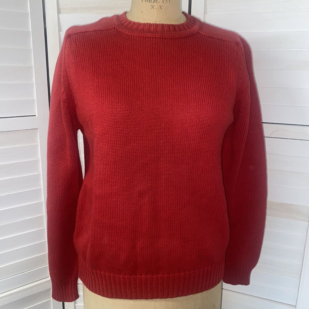 Cape Isle Knitters Red 100% Cotton Knit Pullover Sweater Medium Made In USA
